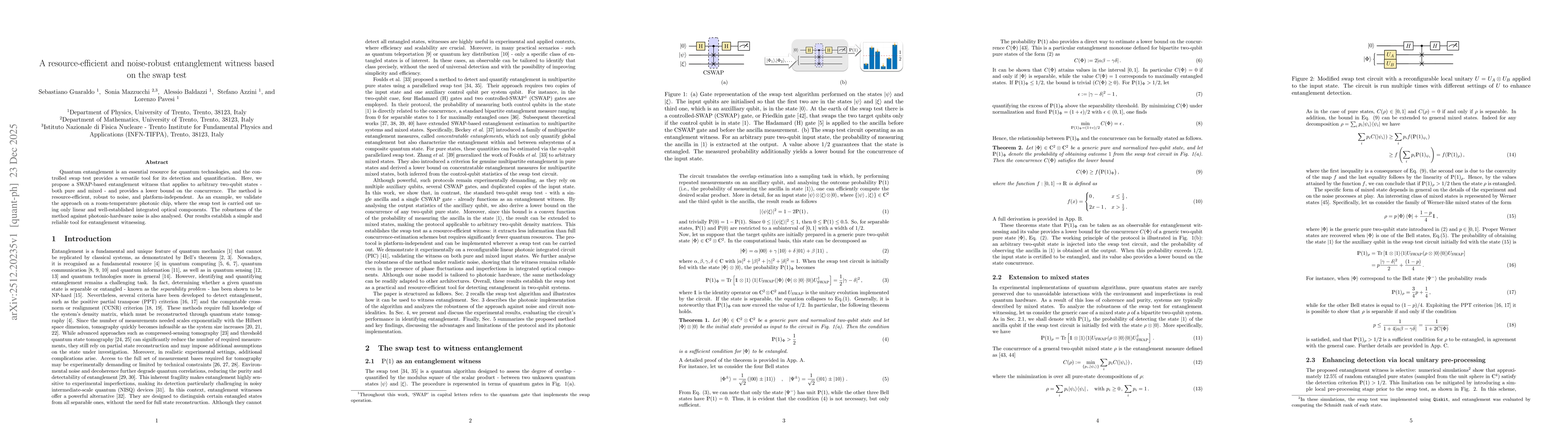 Thumbnail for A resource-efficient and noise-robust entanglement witness based on the swap test