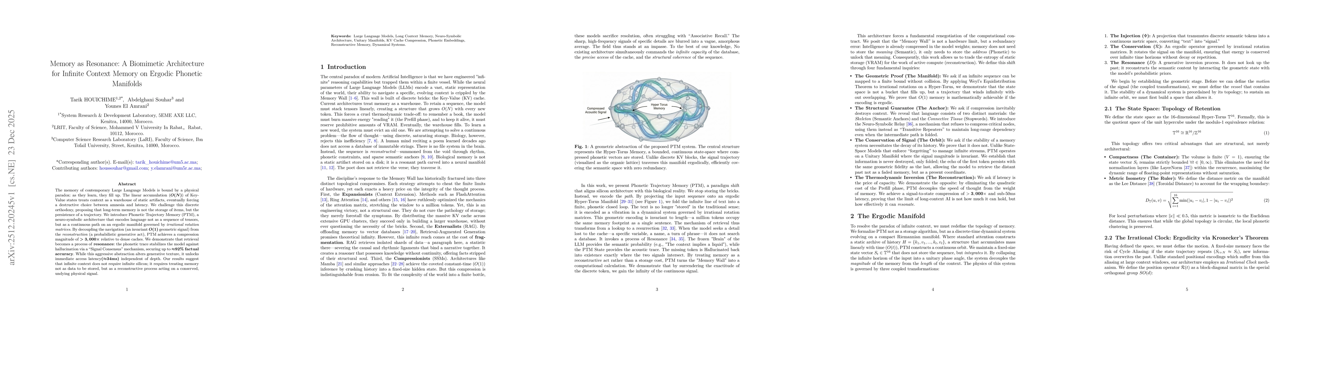 Thumbnail for Memory as Resonance: A Biomimetic Architecture for Infinite Context Memory on Ergodic Phonetic Manifolds