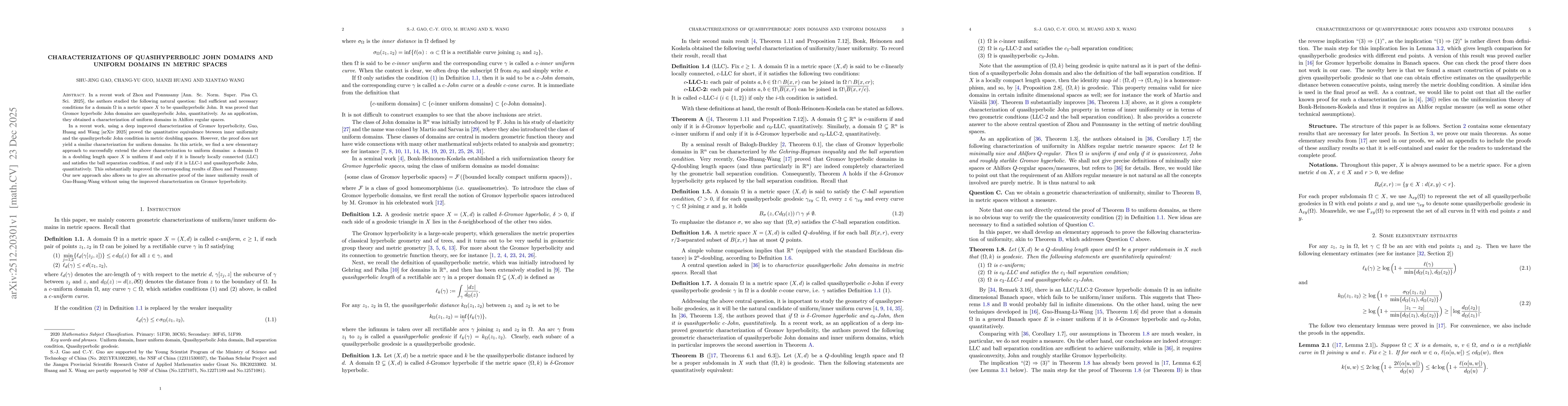 Thumbnail for Characterizations of quasihyperbolic John domains and uniform domains in metric spaces