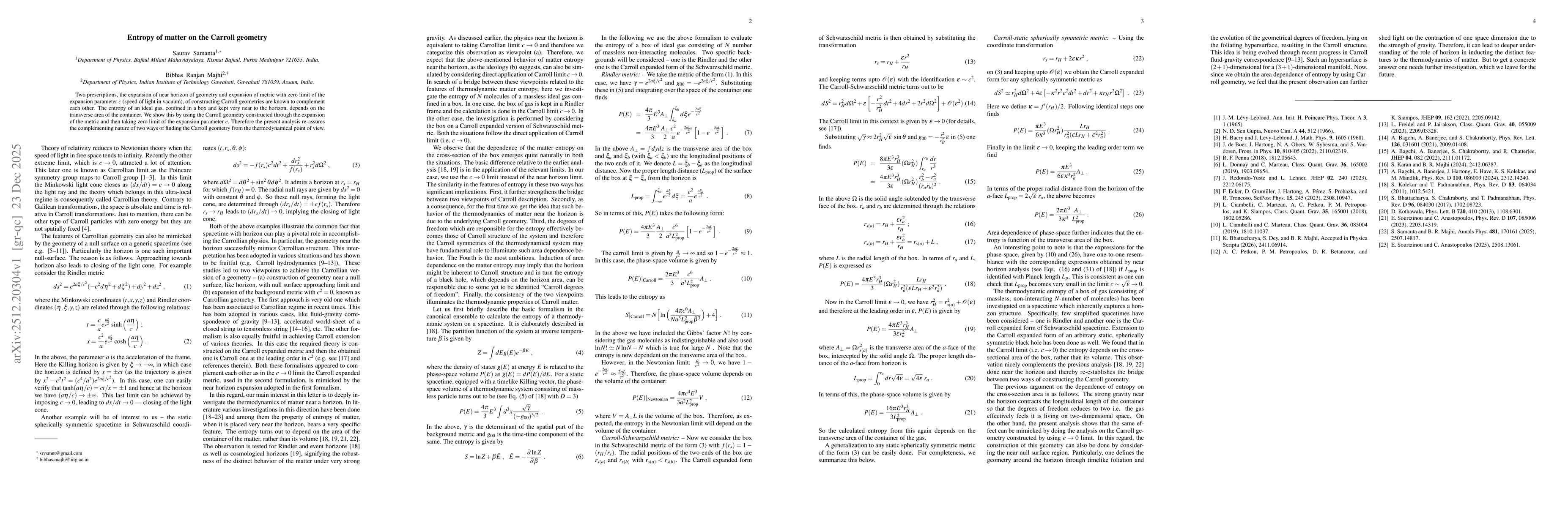 Thumbnail for Entropy of matter on the Carroll geometry