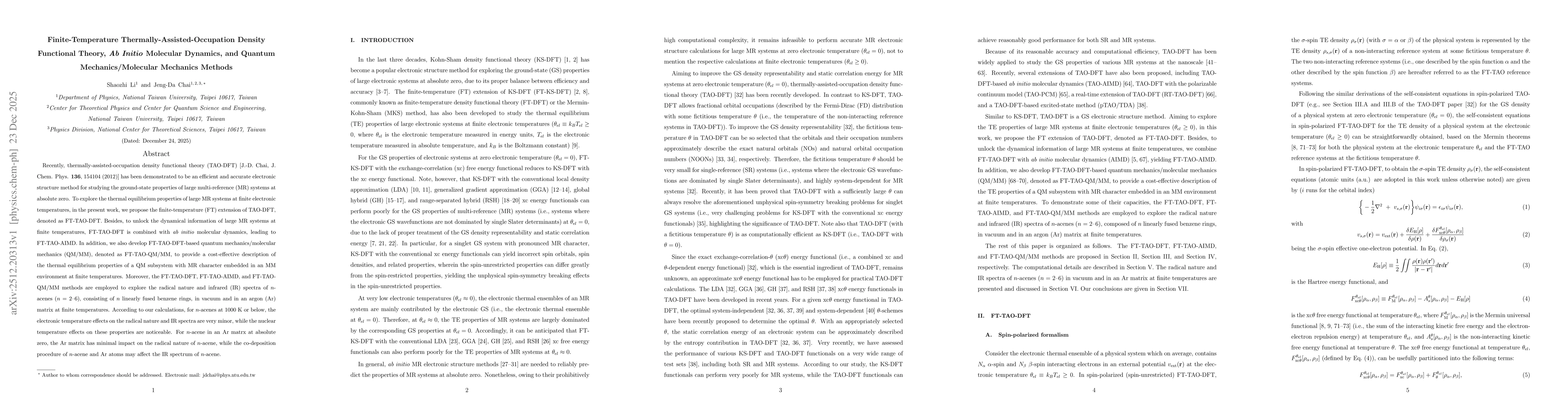 Thumbnail for Finite-Temperature Thermally-Assisted-Occupation Density Functional Theory, Ab Initio Molecular Dynamics, and Quantum Mechanics/Molecular Mechanics Methods