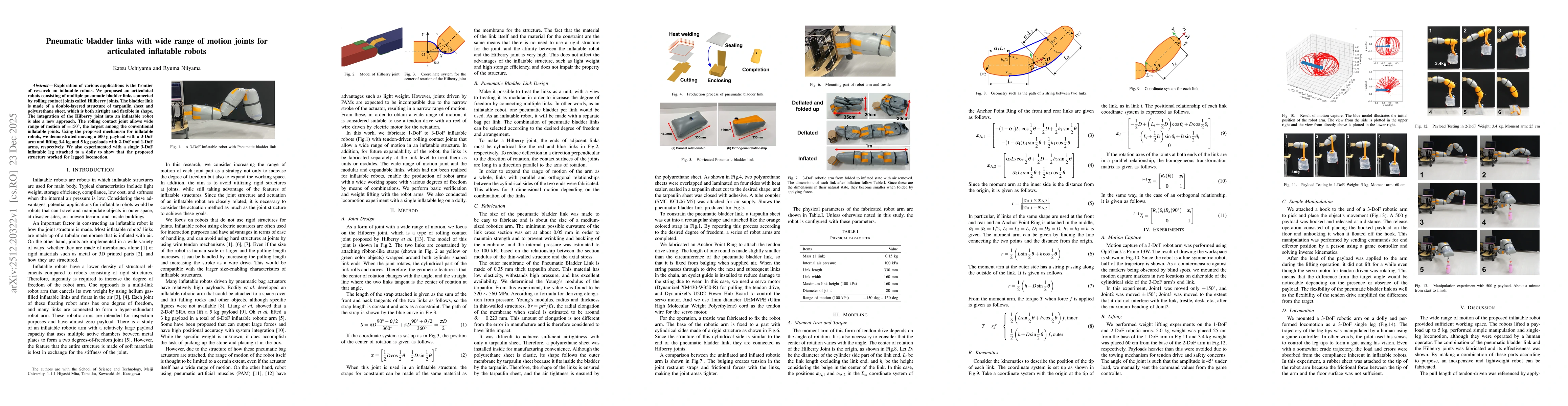 Thumbnail for Pneumatic bladder links with wide range of motion joints for articulated inflatable robots