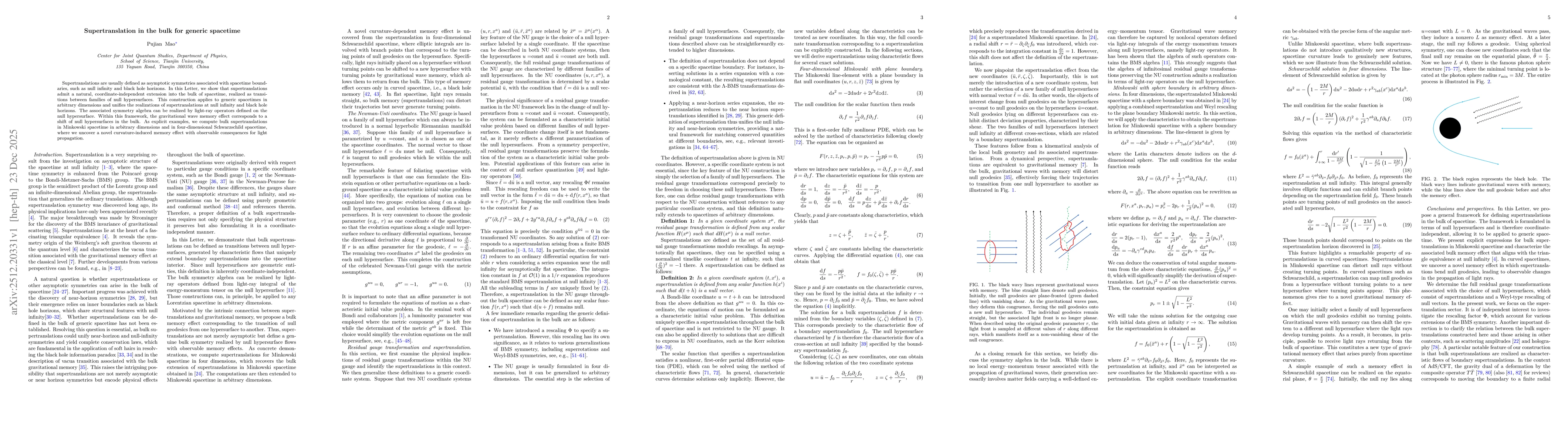 Thumbnail for Supertranslation in the bulk for generic spacetime