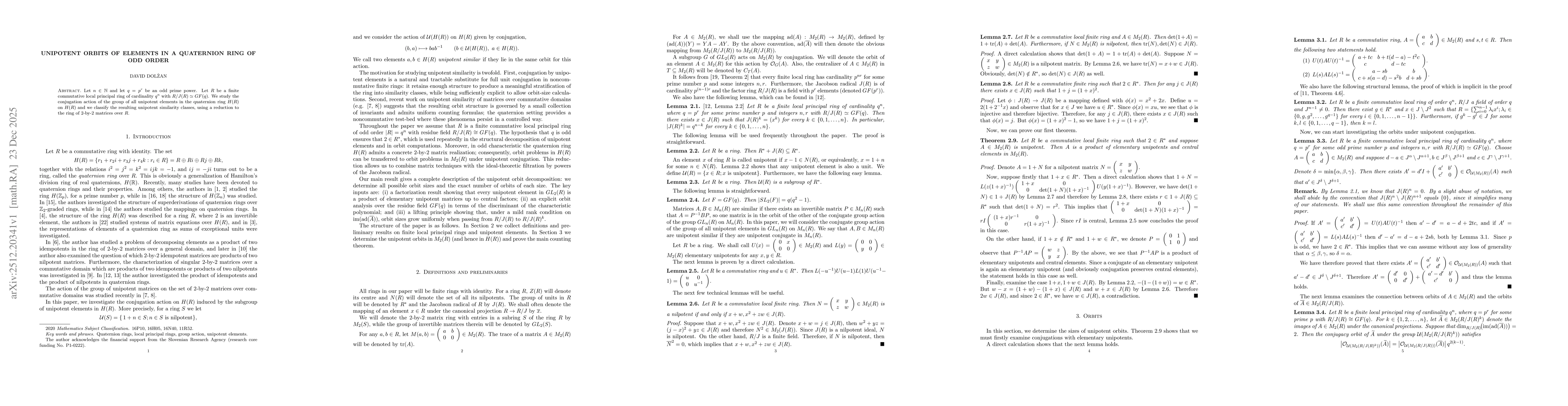 Thumbnail for Unipotent orbits of elements in a quaternion ring of odd order