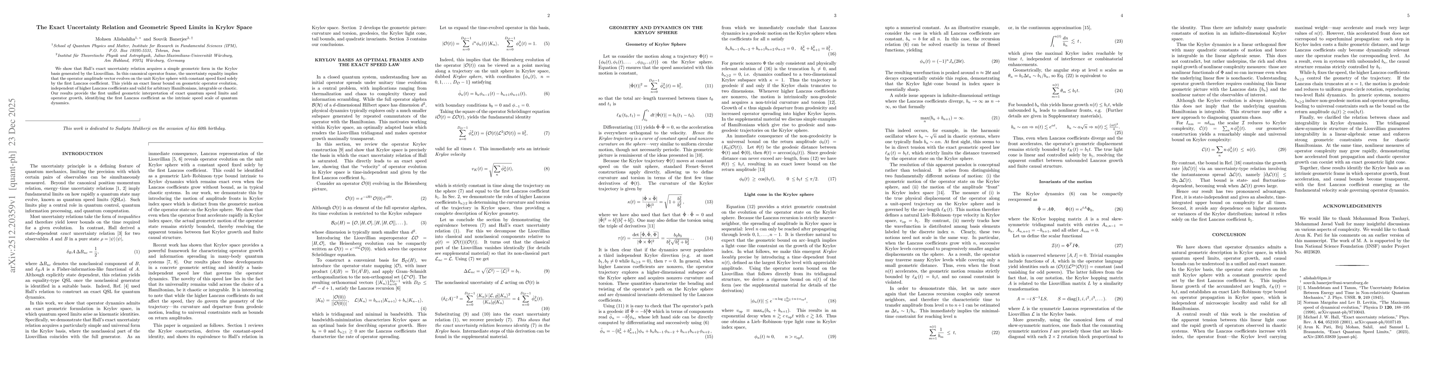 Thumbnail for The Exact Uncertainty Relation and Geometric Speed Limits in Krylov Space