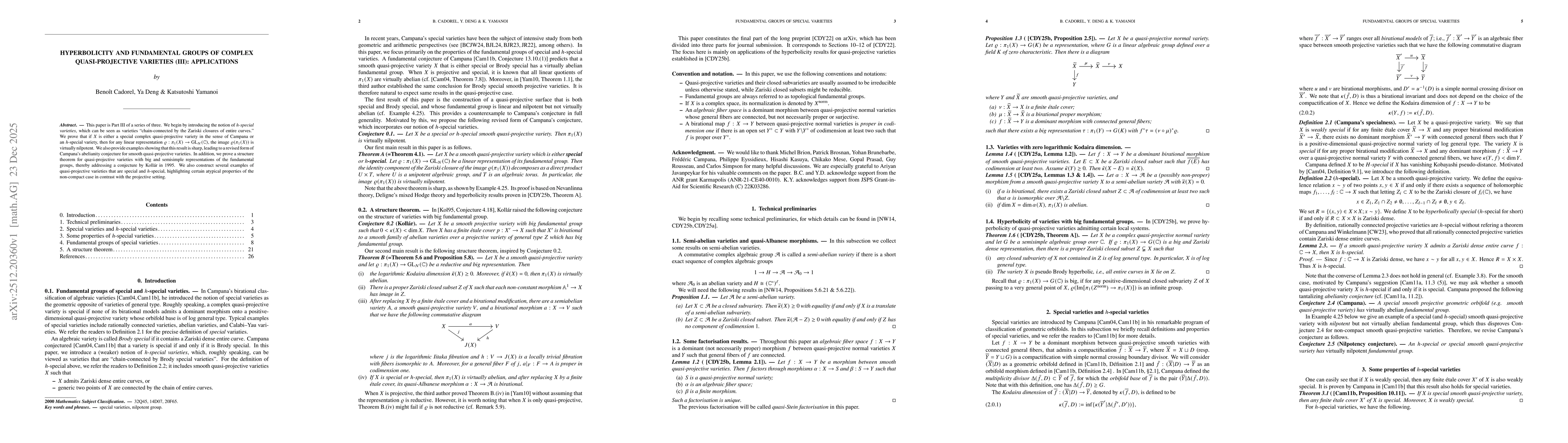 Thumbnail for Hyperbolicity and fundamental groups of complex quasi-projective varieties (III): applications