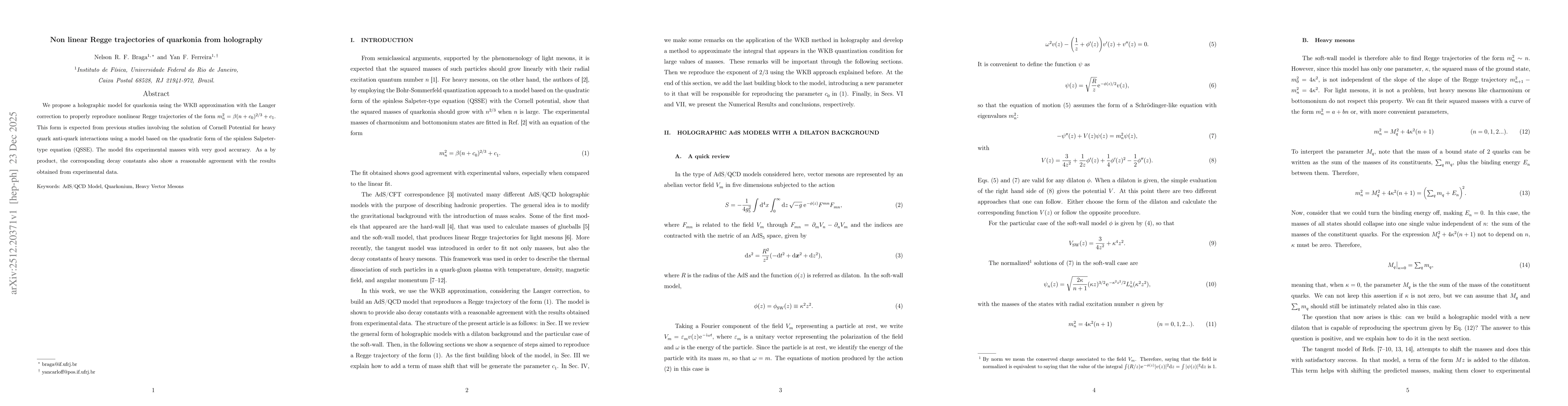 Thumbnail for Non linear Regge trajectories of quarkonia from holography