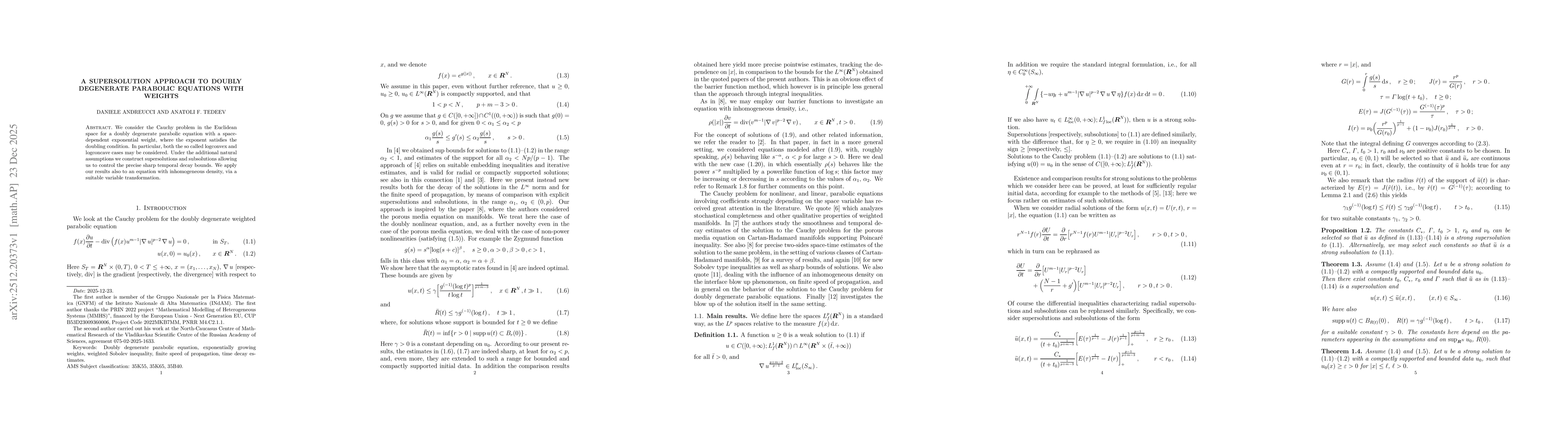 Thumbnail for A supersolution approach to doubly degenerate parabolic equations with weights