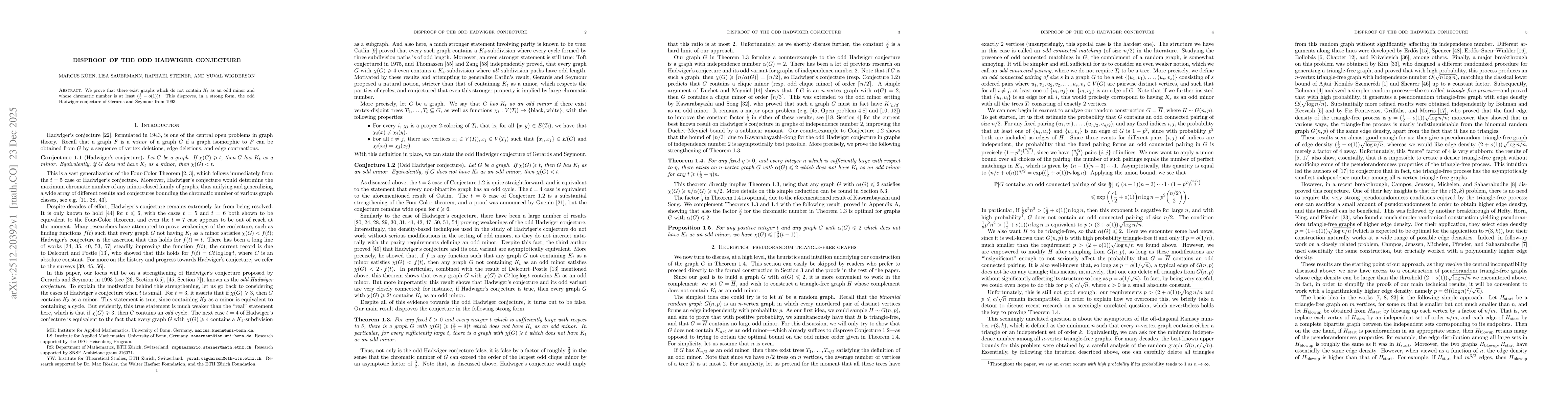 Thumbnail for Disproof of the Odd Hadwiger Conjecture