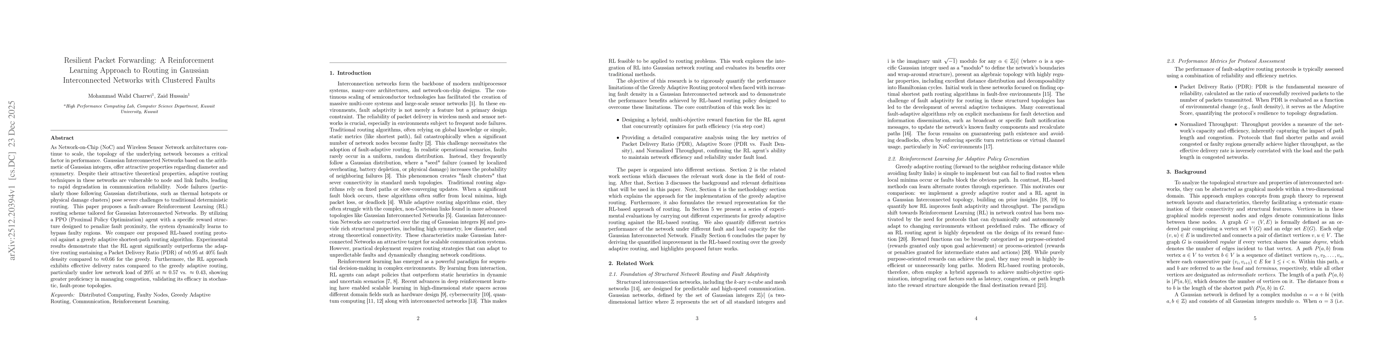 Thumbnail for Resilient Packet Forwarding: A Reinforcement Learning Approach to Routing in Gaussian Interconnected Networks with Clustered Faults