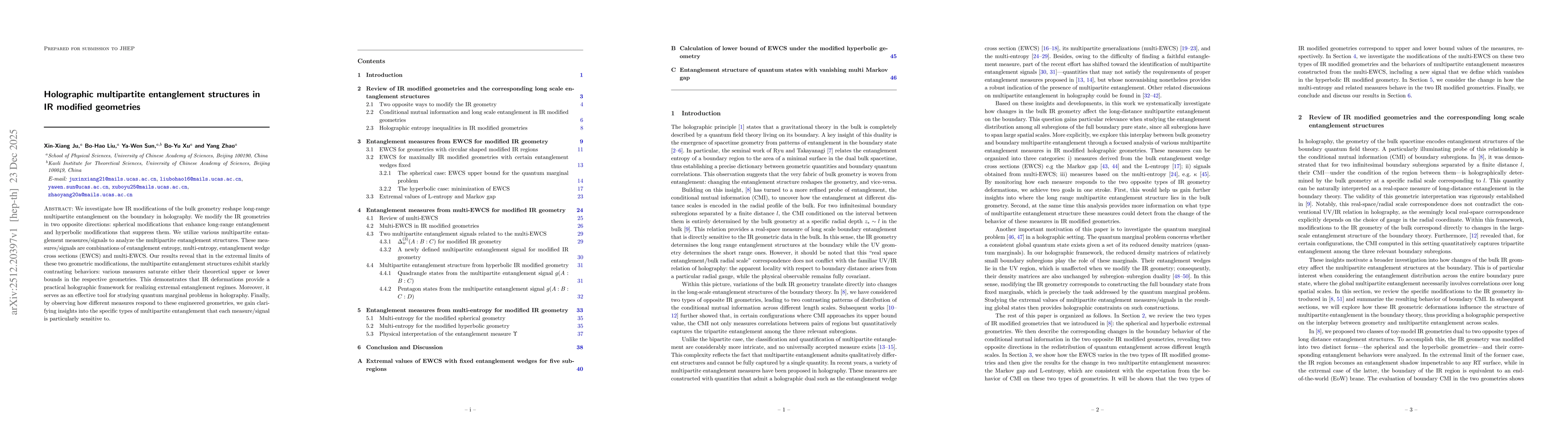 Thumbnail for Holographic multipartite entanglement structures in IR modified geometries