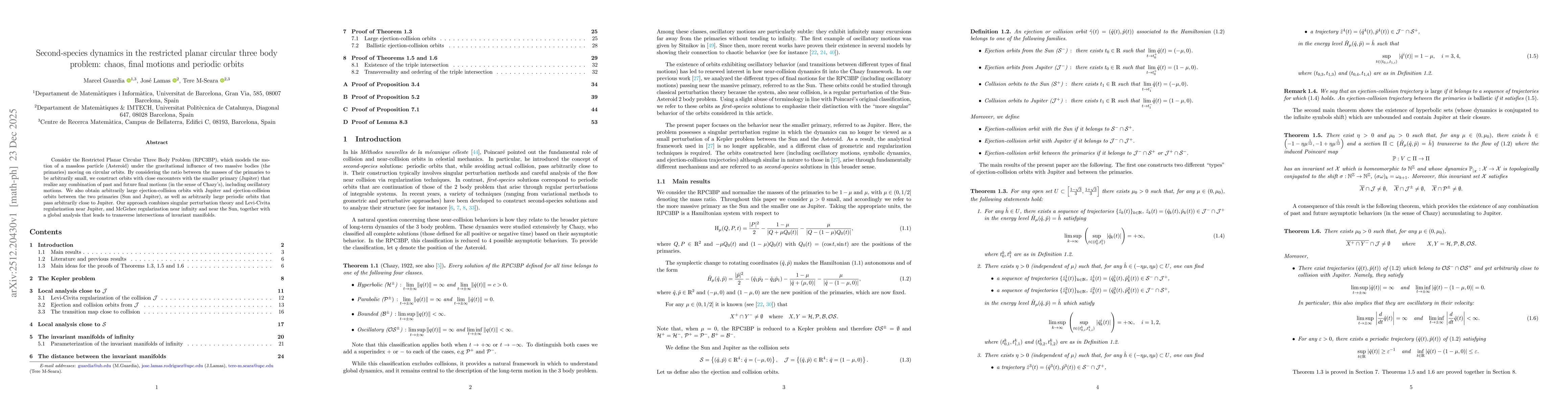 Thumbnail for Second-species dynamics in the restricted planar circular three body problem: chaos, final motions and periodic orbits