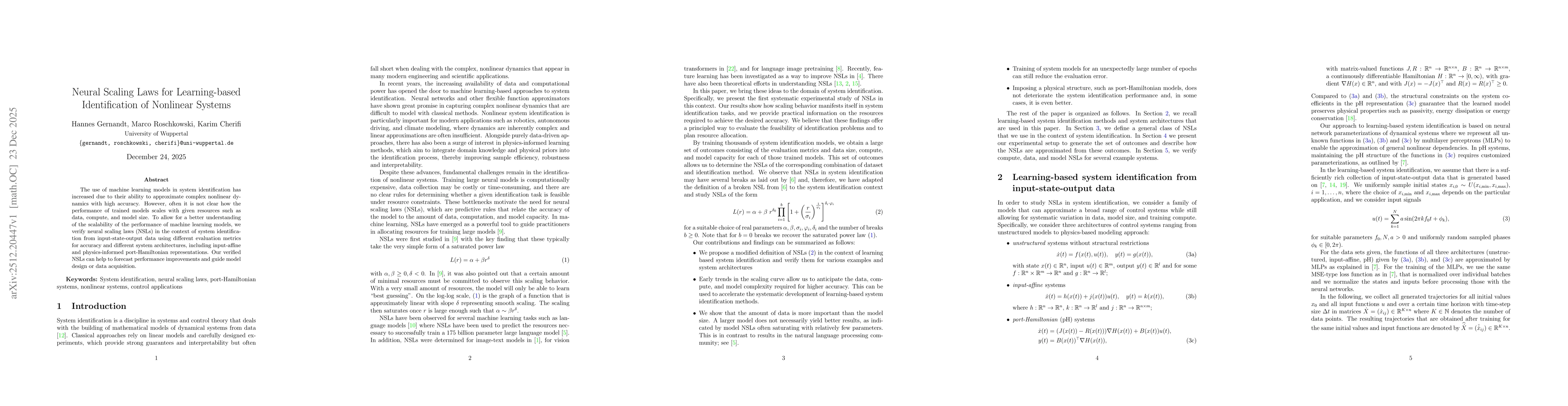 Thumbnail for Neural Scaling Laws for Learning-based Identification of Nonlinear Systems