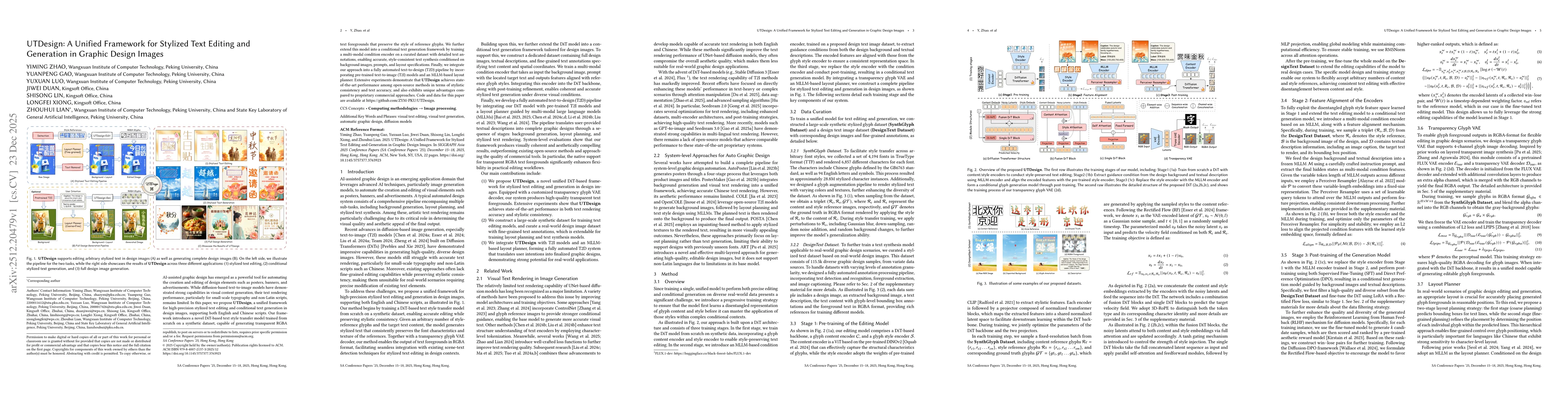 Thumbnail for UTDesign: A Unified Framework for Stylized Text Editing and Generation in Graphic Design Images