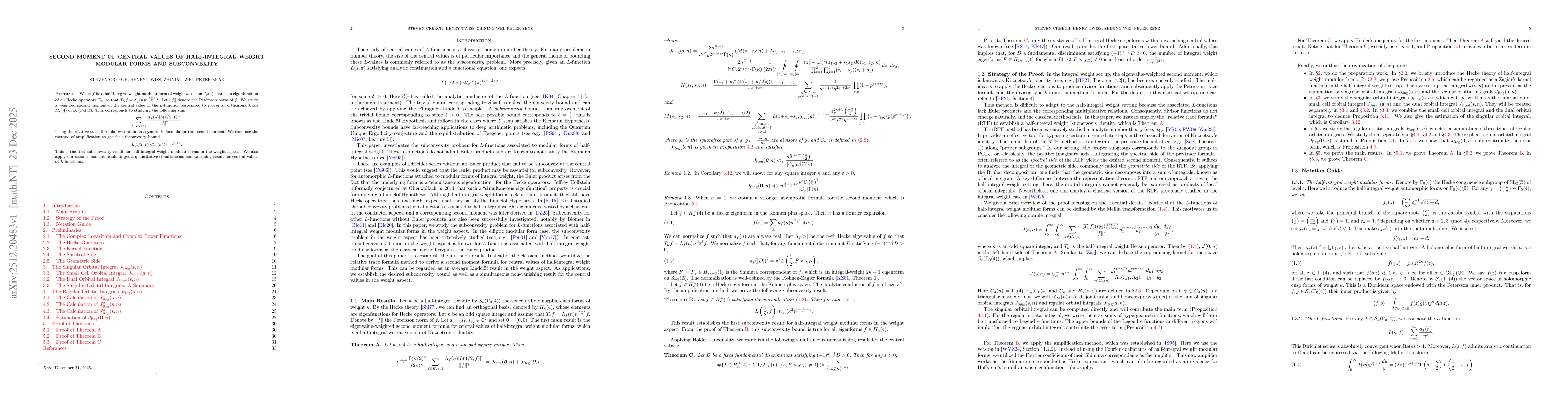 Thumbnail for Second Moment of Central Values of Half-Integral Weight Modular Forms and Subconvexity