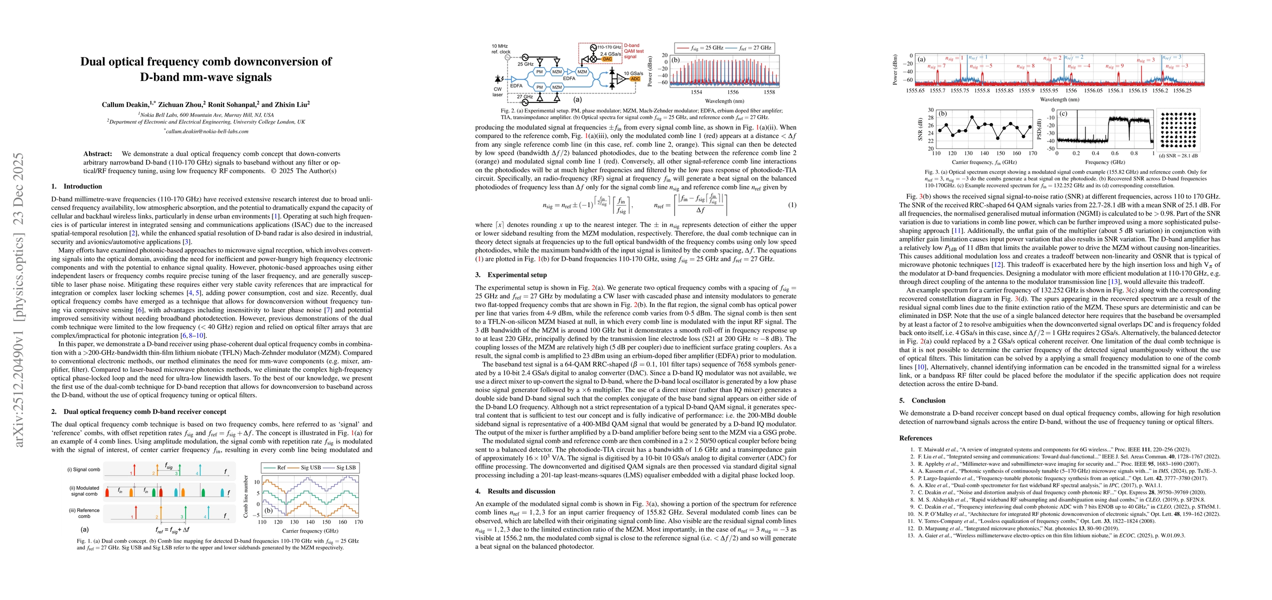 Thumbnail for Dual optical frequency comb downconversion of D-band mm-wave signals
