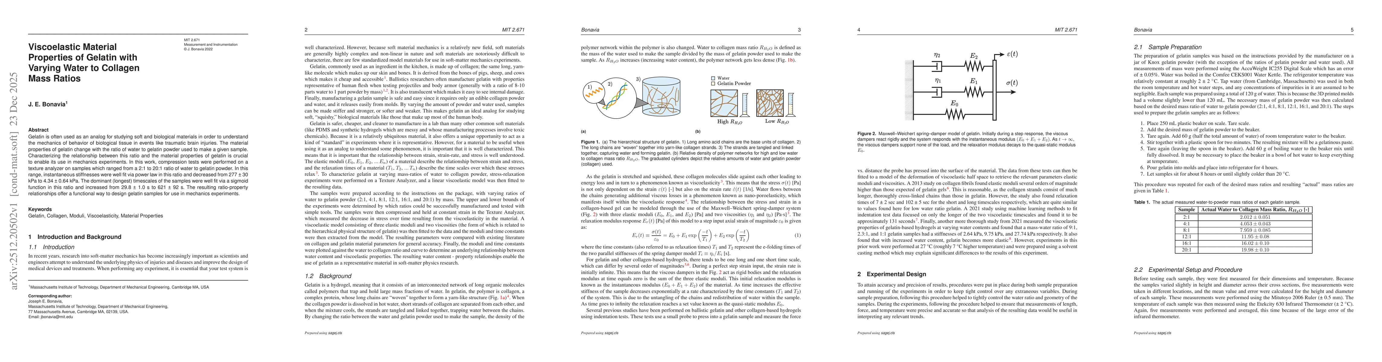 Thumbnail for Viscoelastic Material Properties of Gelatin with Varying Water to Collagen mass Ratios