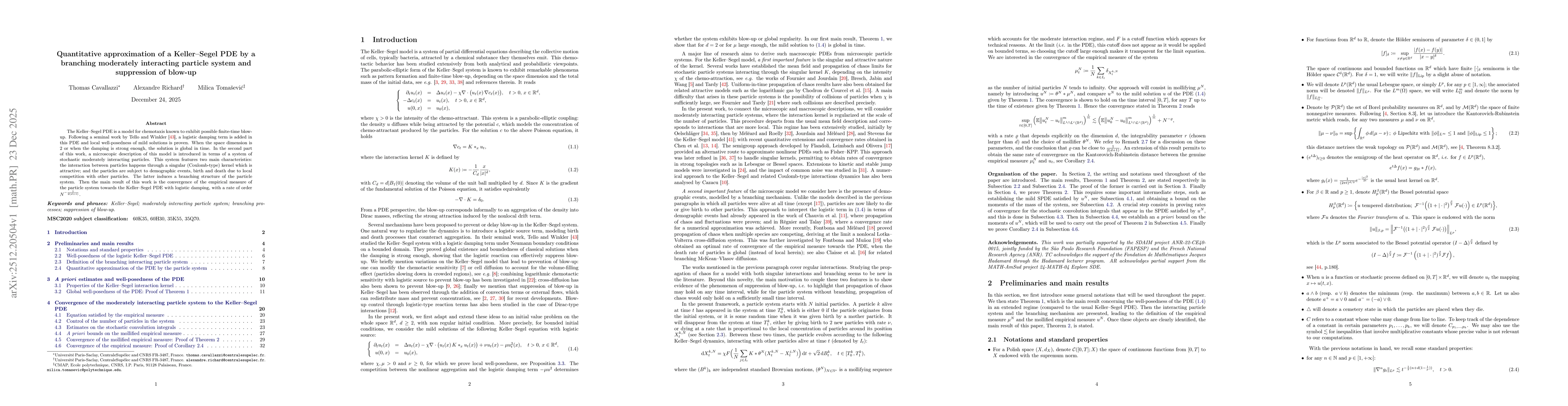 Thumbnail for Quantitative approximation of a Keller--Segel PDE by a branching moderately interacting particle system and suppression of blow-up