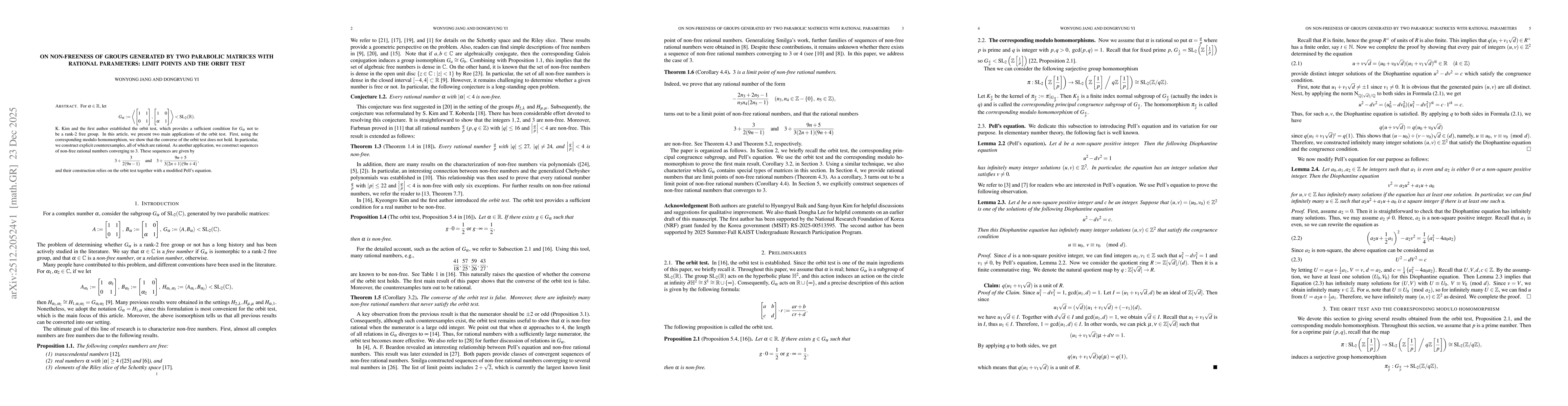 Thumbnail for On non-freeness of groups generated by two parabolic matrices with rational parameters: limit points and the orbit test