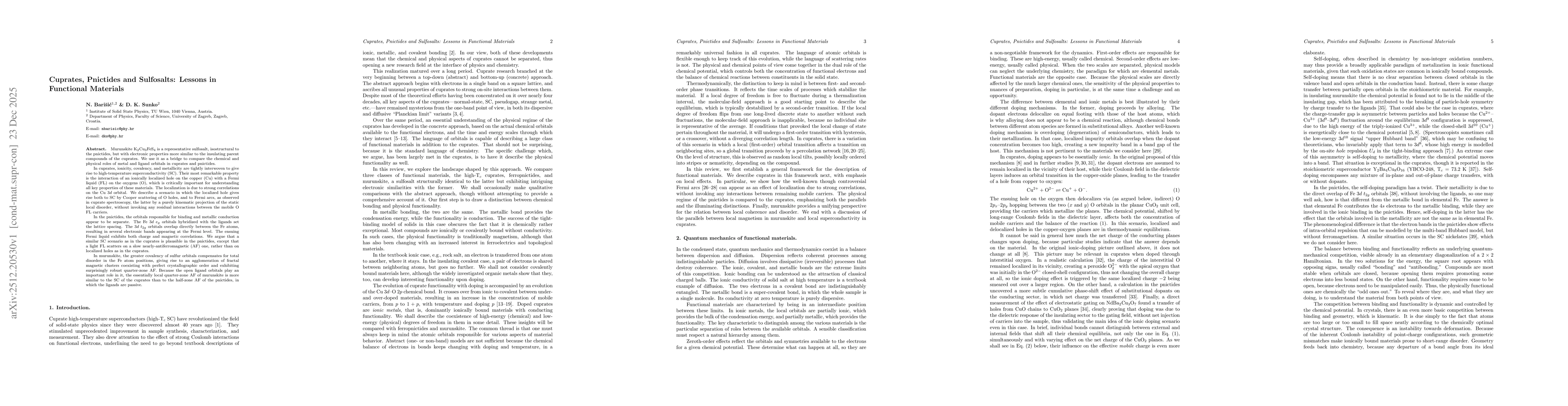 Thumbnail for Cuprates, Pnictides and Sulfosalts: Lessons in Functional Materials