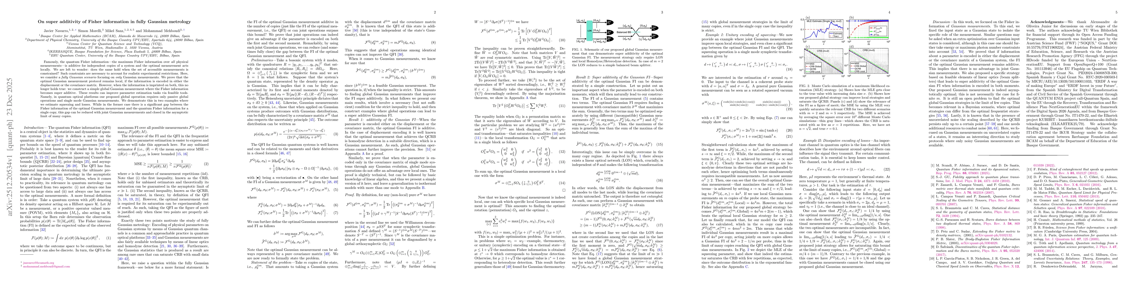 Thumbnail for On super additivity of Fisher information in fully Gaussian metrology