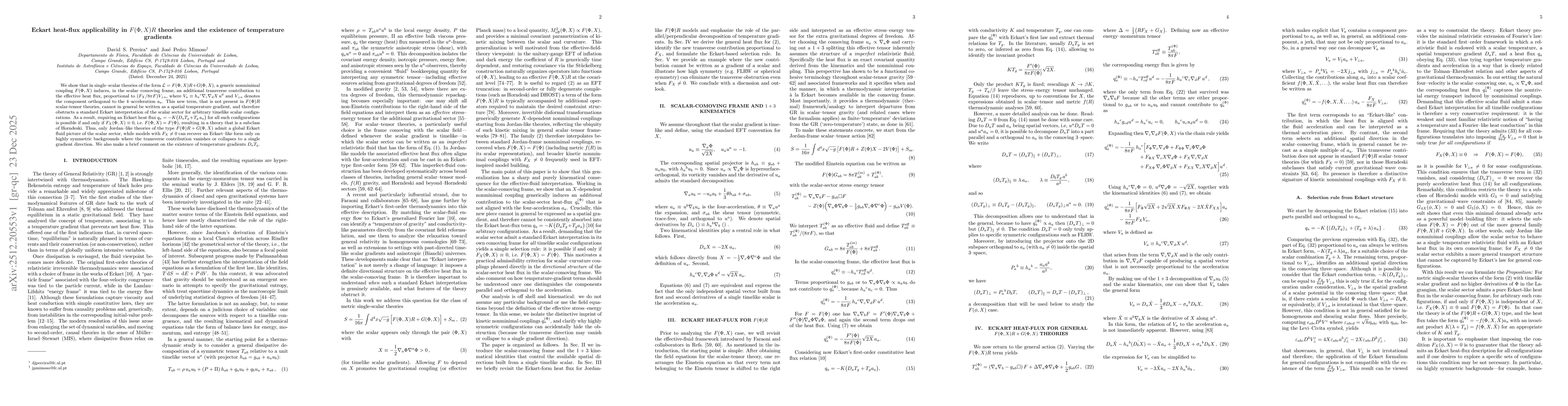 Thumbnail for Eckart heat-flux applicability in $F(Φ,X)R$ theories and the existence of temperature gradients