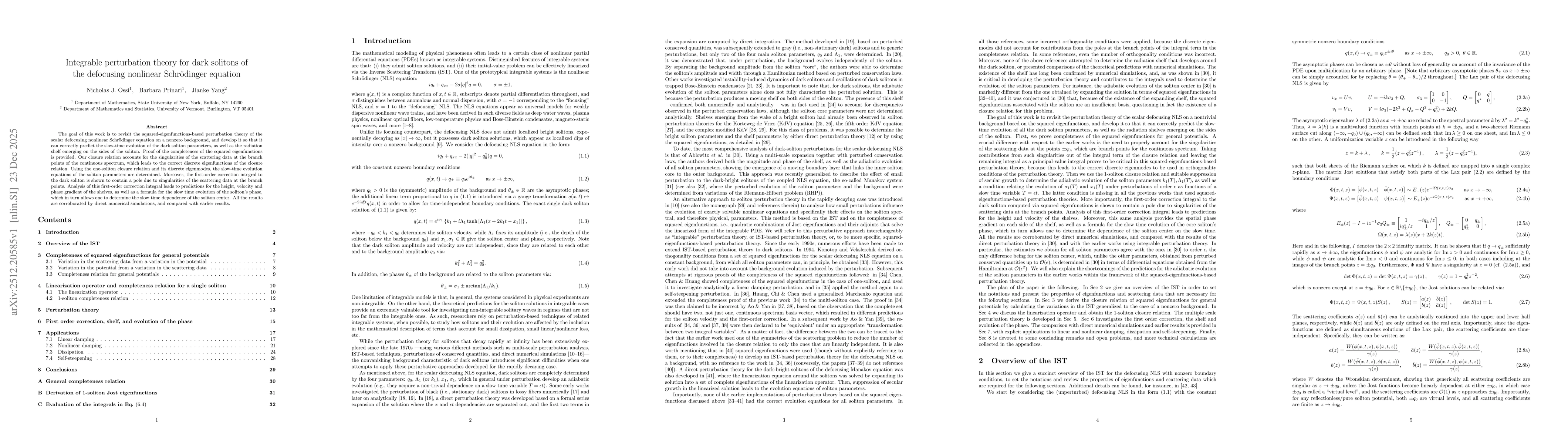 Thumbnail for Integrable perturbation theory for dark solitons of the defocusing nonlinear Schrödinger equation
