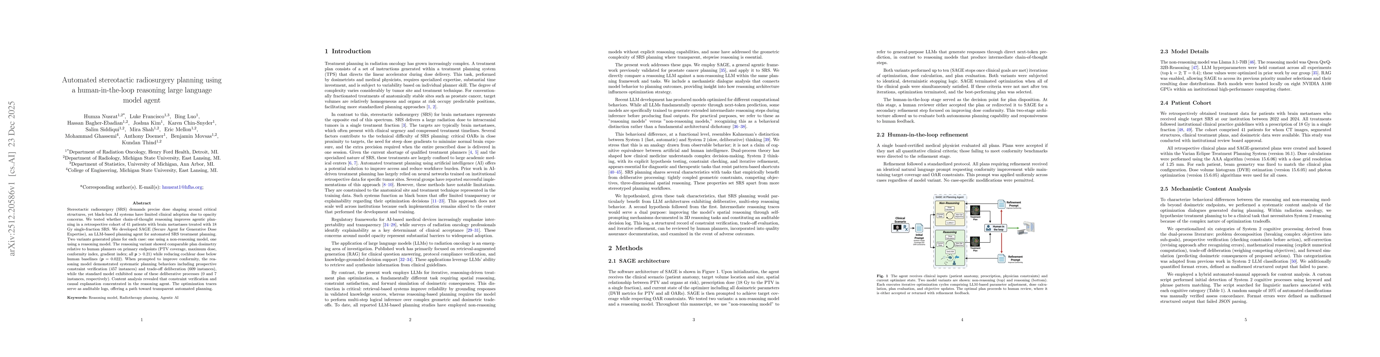 Thumbnail for Automated stereotactic radiosurgery planning using a human-in-the-loop reasoning large language model agent