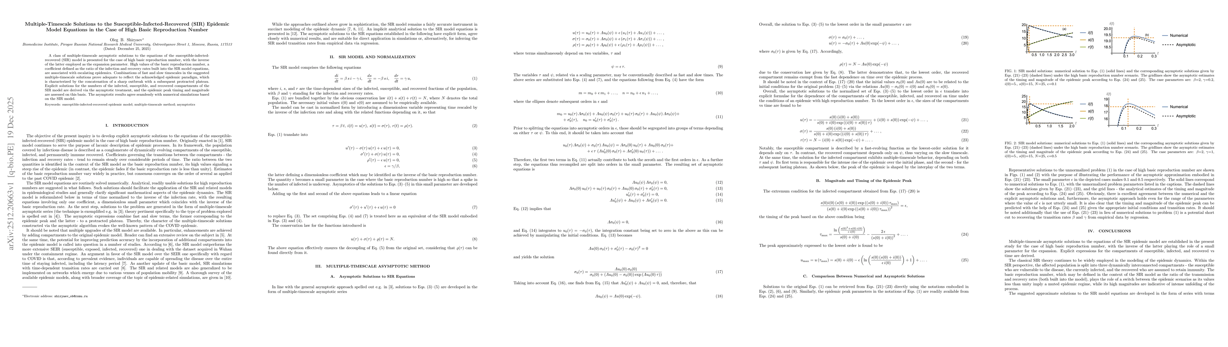 Thumbnail for Multiple-Timescale Solutions to the Susceptible-Infected-Recovered (SIR) Epidemic Model Equations in the Case of High Basic Reproduction Number