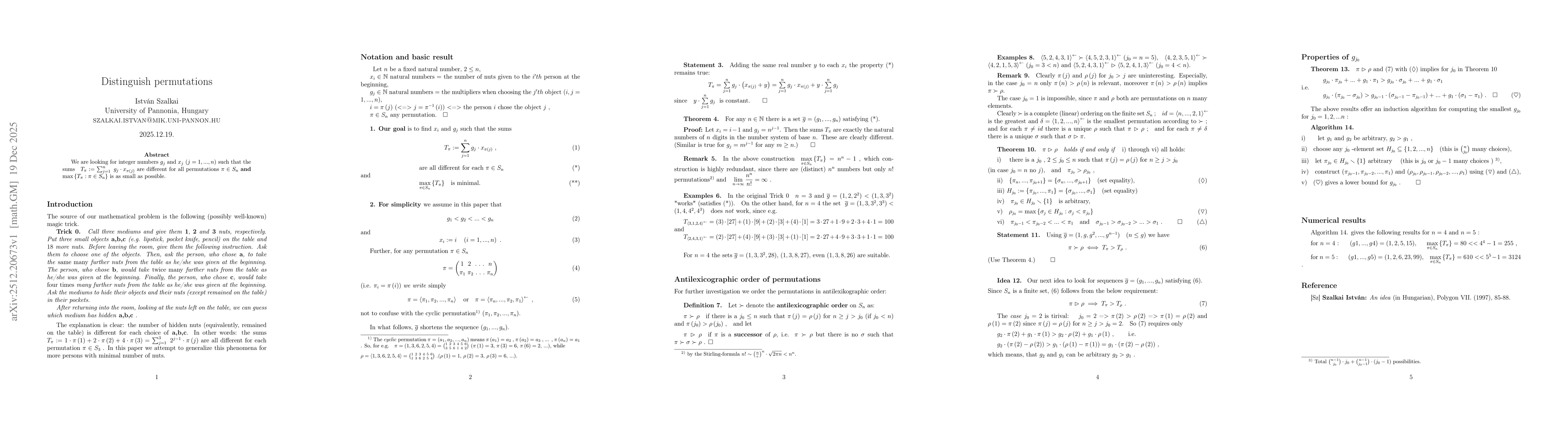 Thumbnail for Distinguish permutations