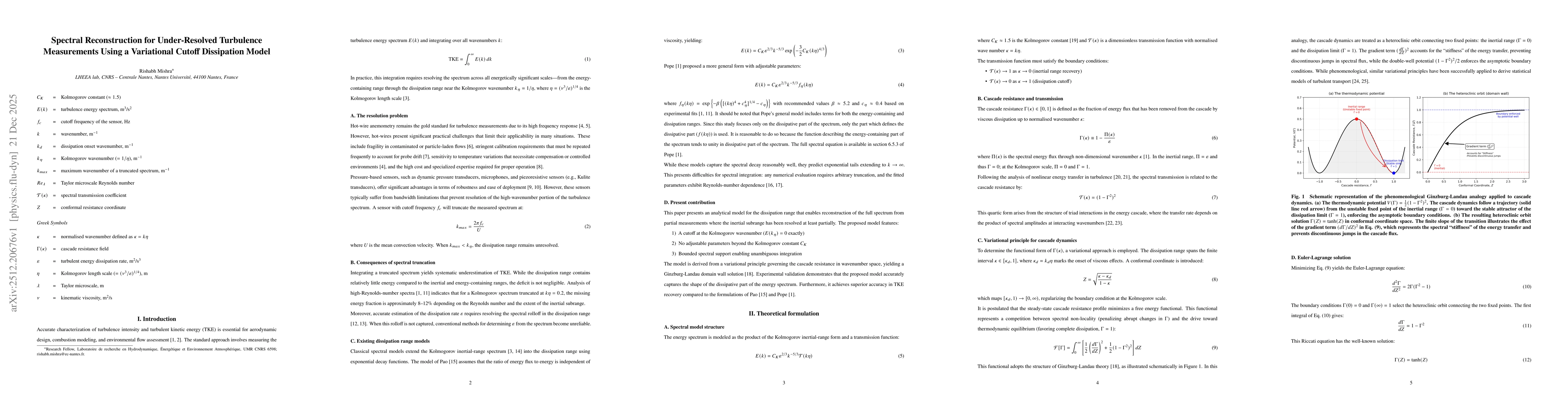 Thumbnail for Spectral Reconstruction for Under-Resolved Turbulence Measurements Using a Variational Cutoff Dissipation Model