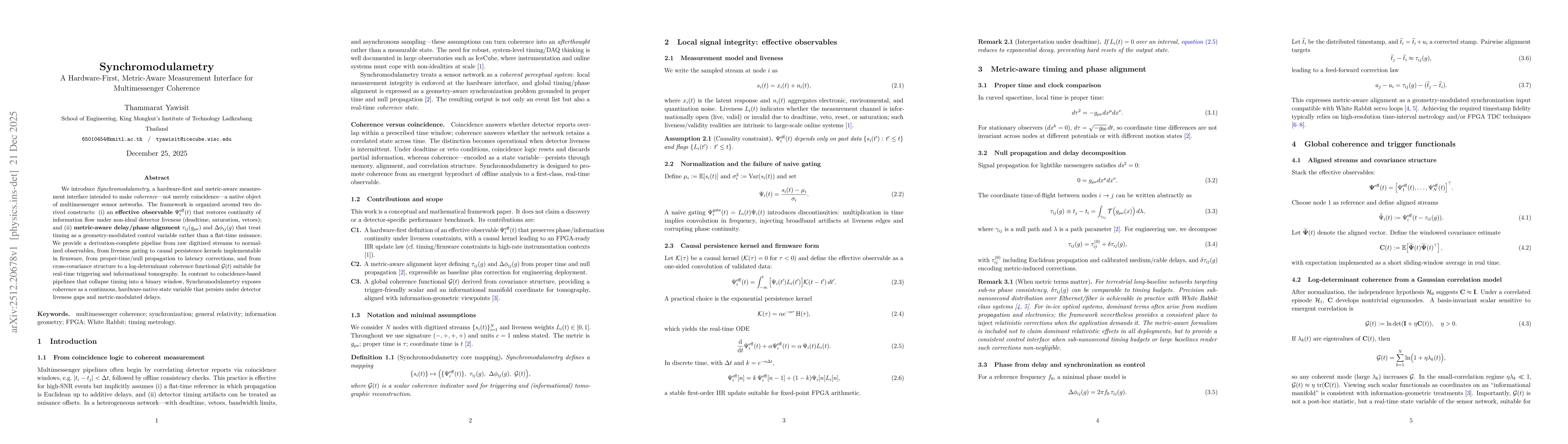Thumbnail for Synchromodulametry: A Hardware-First, Metric-Aware Measurement Interface for Multimessenger Coherence