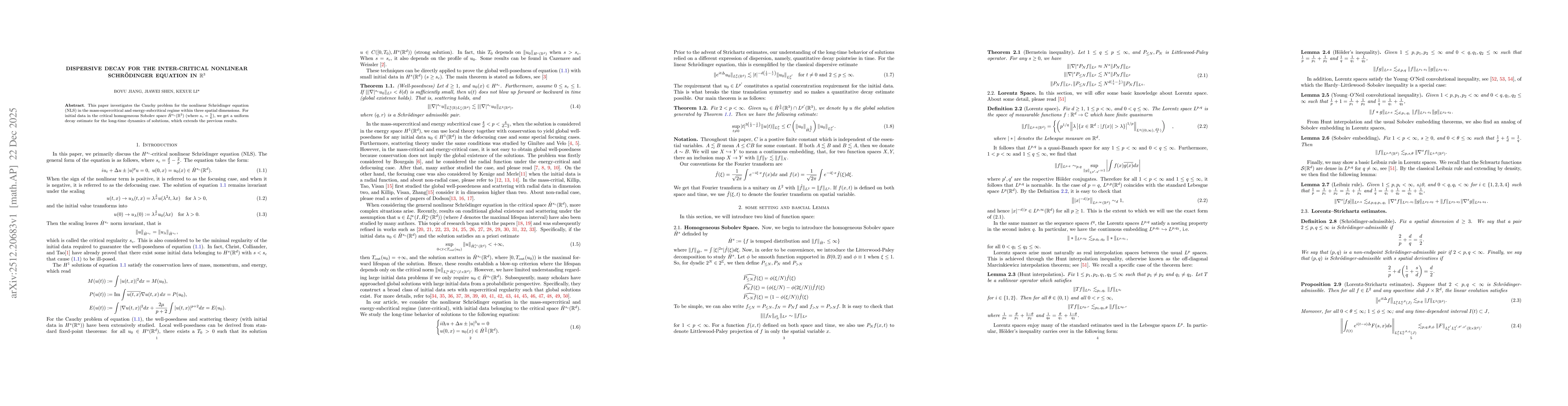 Thumbnail for Dispersive decay for the Inter-critical nonlinear Schrödinger equation in $\mathbb{R}^3$
