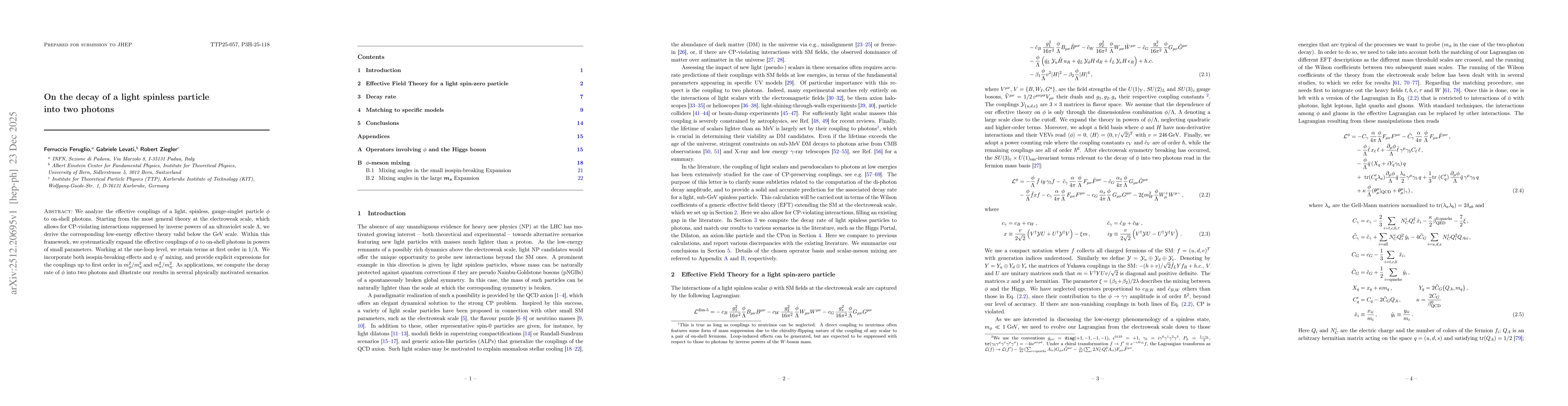 Thumbnail for On the decay of a light spinless particle into two photons