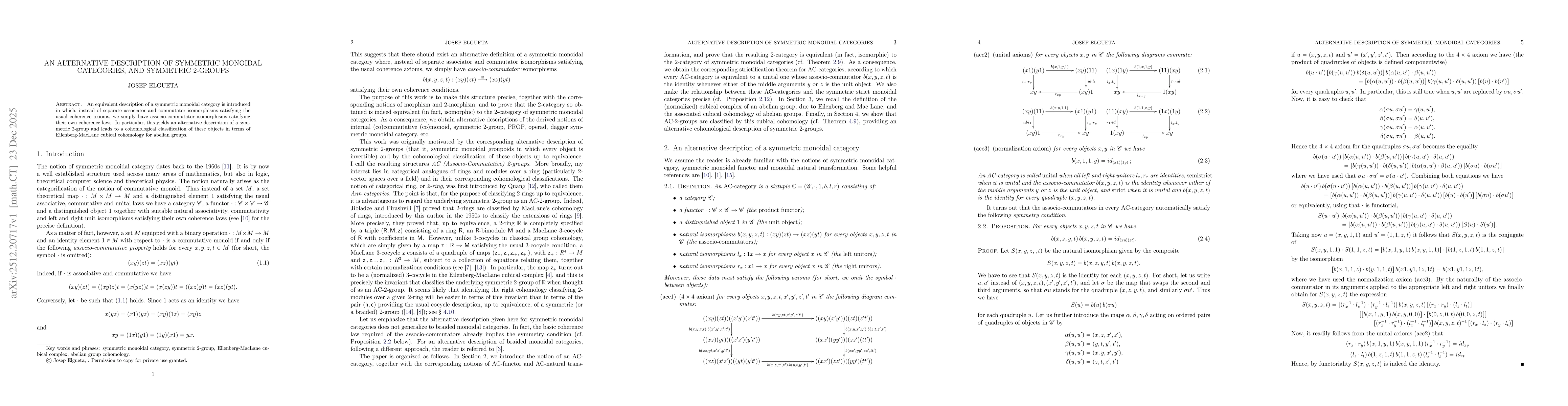 Thumbnail for An alternative description of symmetric monoidal categories, and symmetric 2-groups