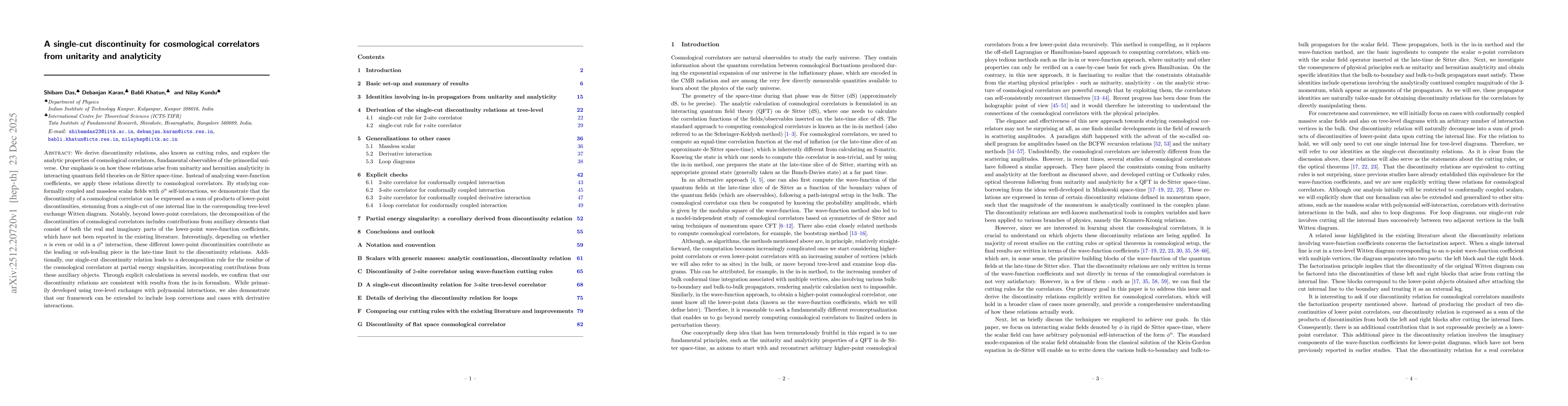 Thumbnail for A single-cut discontinuity for cosmological correlators from unitarity and analyticity