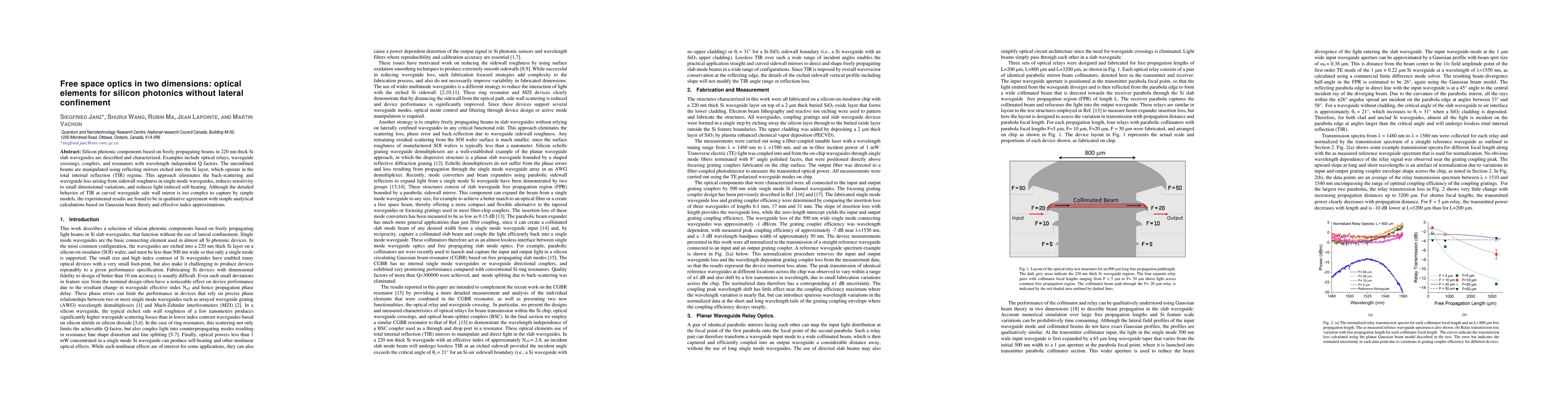 Thumbnail for Free space optics in two dimensions: optical elements for silicon photonics without lateral confinement