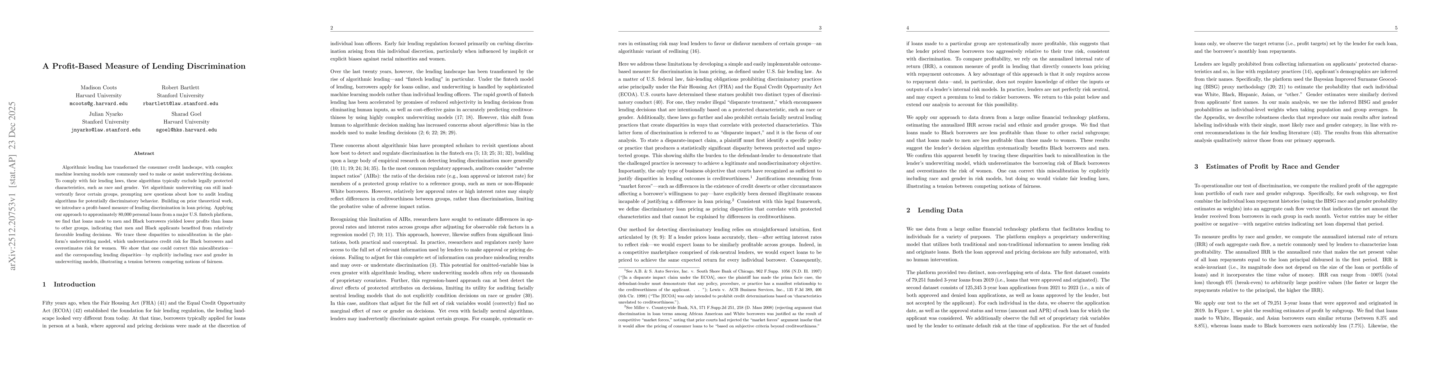 Thumbnail for A Profit-Based Measure of Lending Discrimination