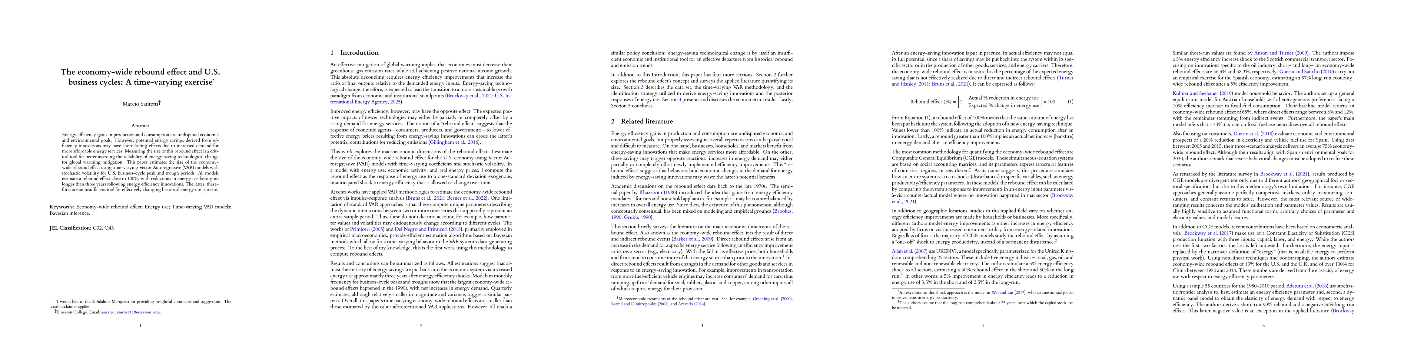Thumbnail for The economy-wide rebound effect and U.S. business cycles: A time-varying exercise