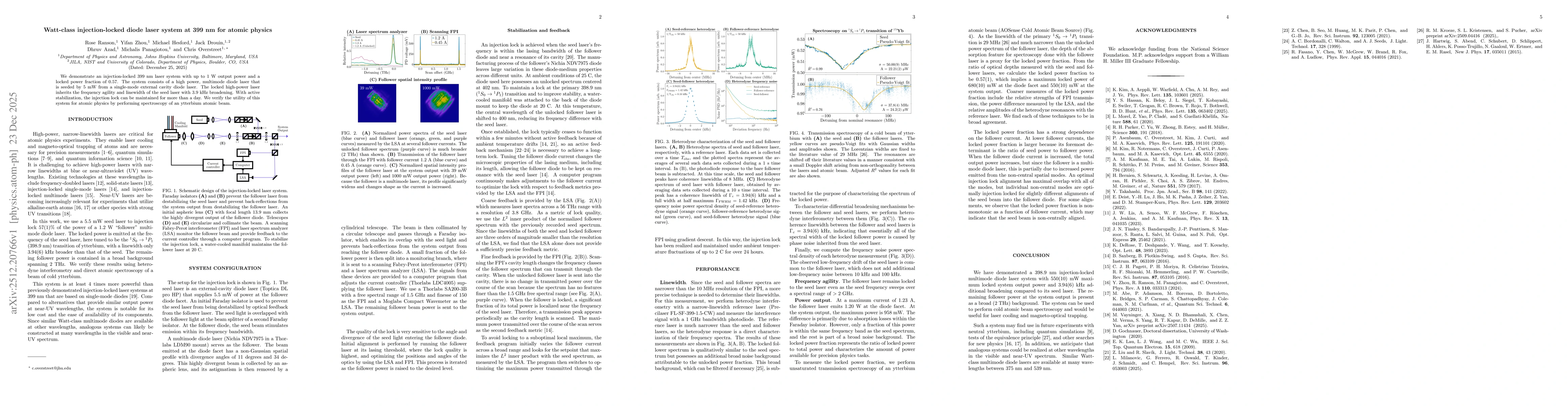 Thumbnail for Watt-class injection-locked diode laser system at 399 nm for atomic physics