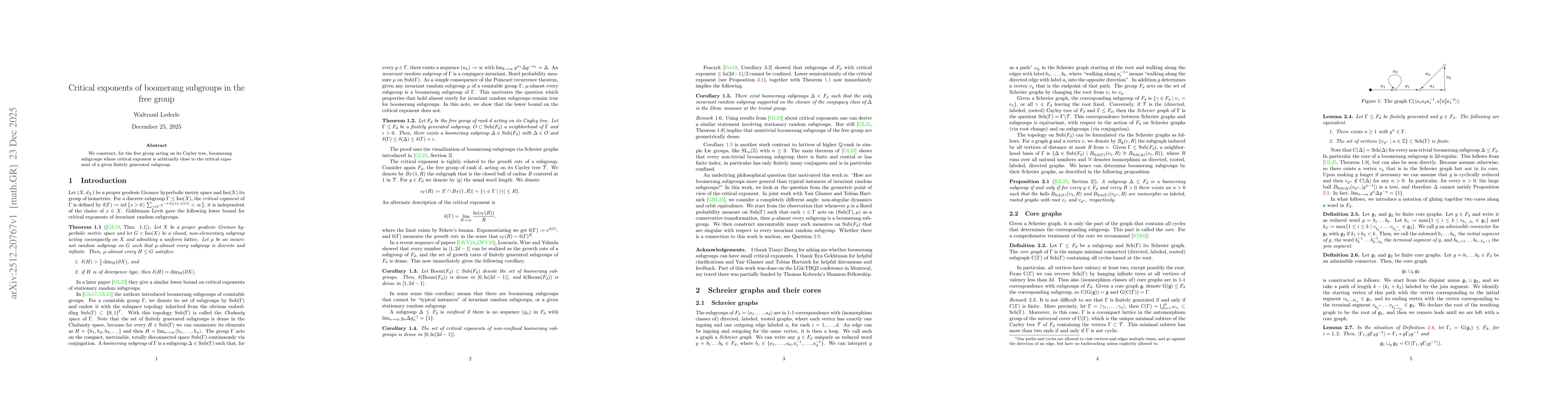 Thumbnail for Critical exponents of boomerang subgroups in the free group