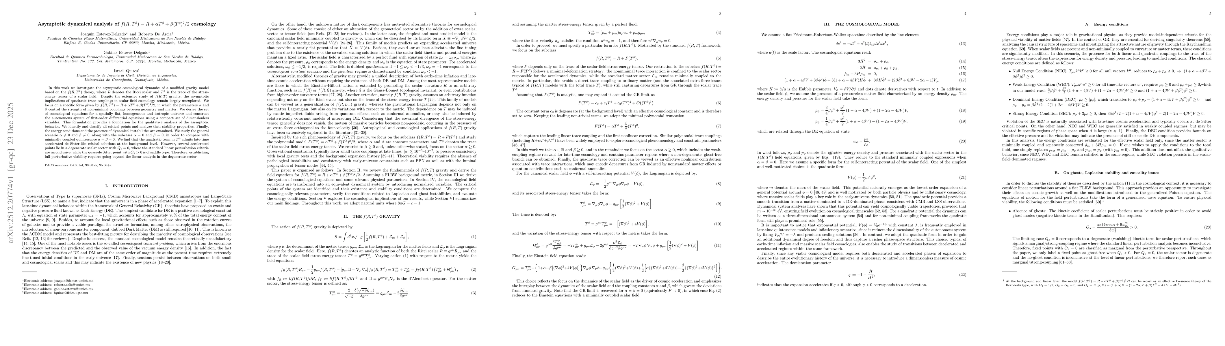 Thumbnail for Asymptotic dynamical analysis of $f(R,T^φ) = R+αT^φ + β(T^φ)^2/2$ cosmology