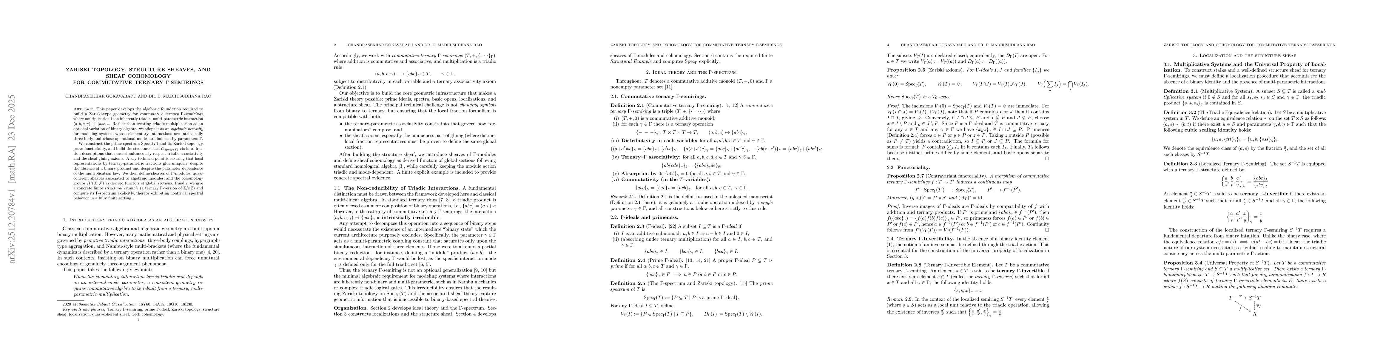 Thumbnail for Zariski Topology and Cohomology for Commutative Ternary Gamma Semirings