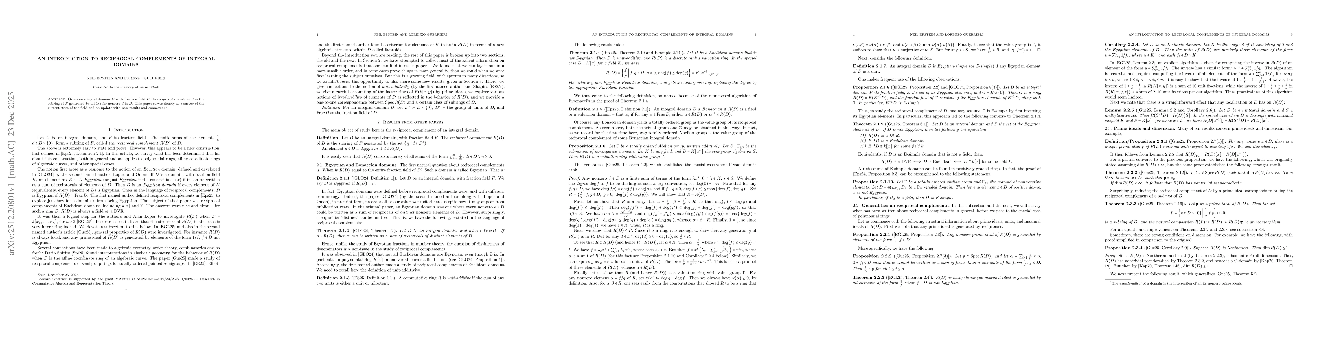 Thumbnail for An introduction to reciprocal complements of integral domains
