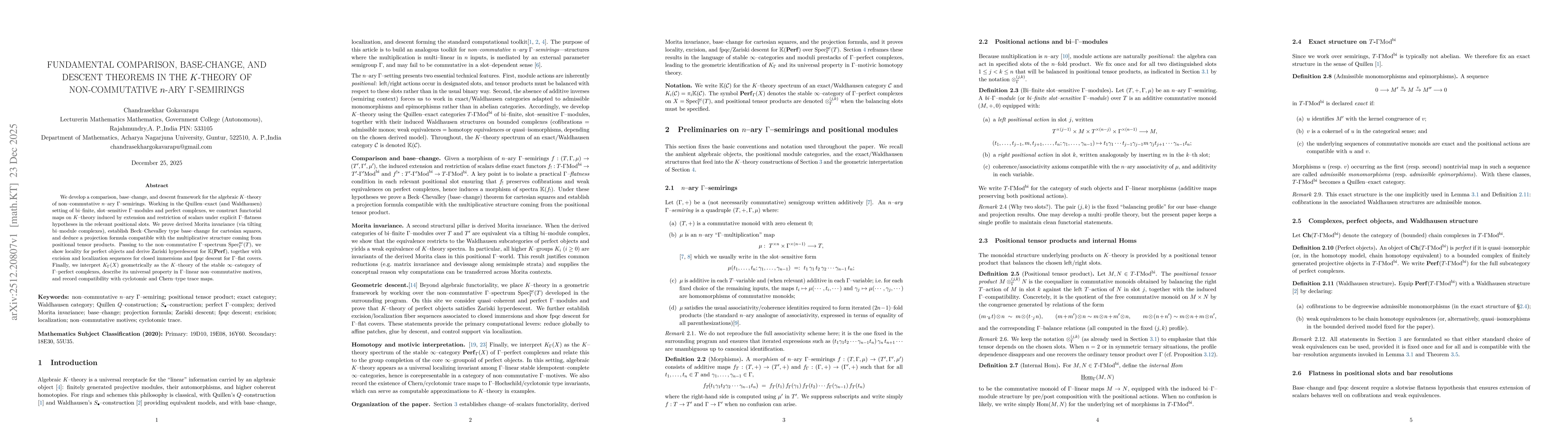 Thumbnail for Fundamental comparison, base-change, and descent theorems in the $K$-theory of non-commutative n-ary Gamma-semirings