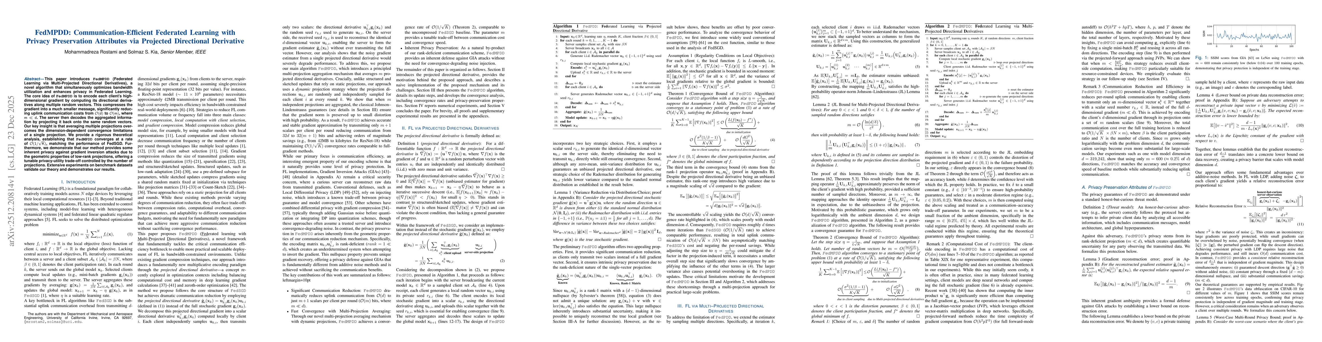 Thumbnail for FedMPDD: Communication-Efficient Federated Learning with Privacy Preservation Attributes via Projected Directional Derivative