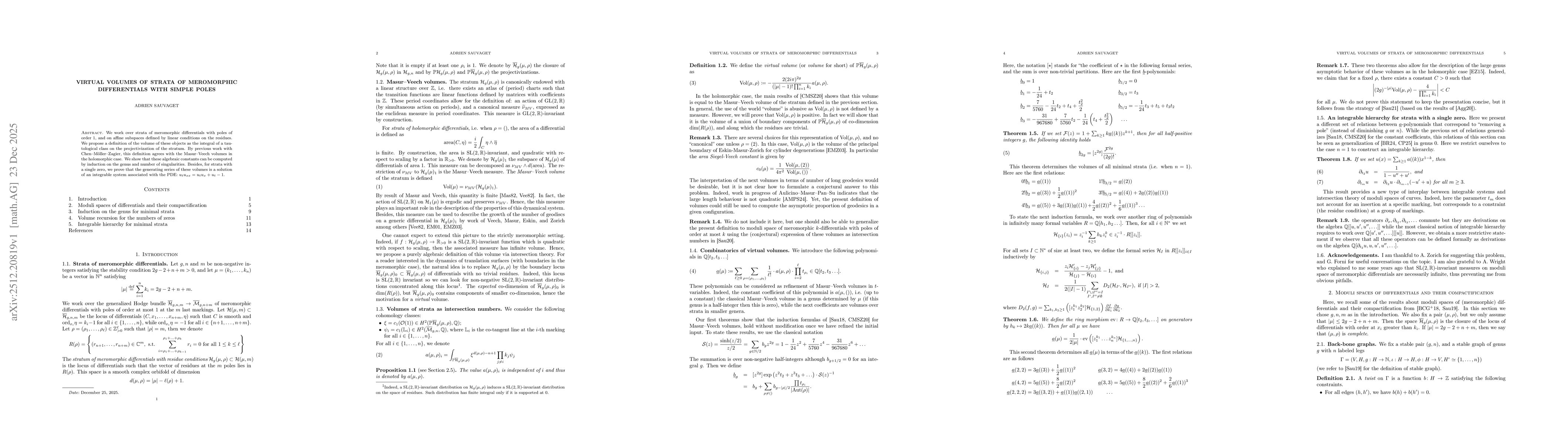 Thumbnail for Virtual volumes of strata of meromorphic differentials with simple poles