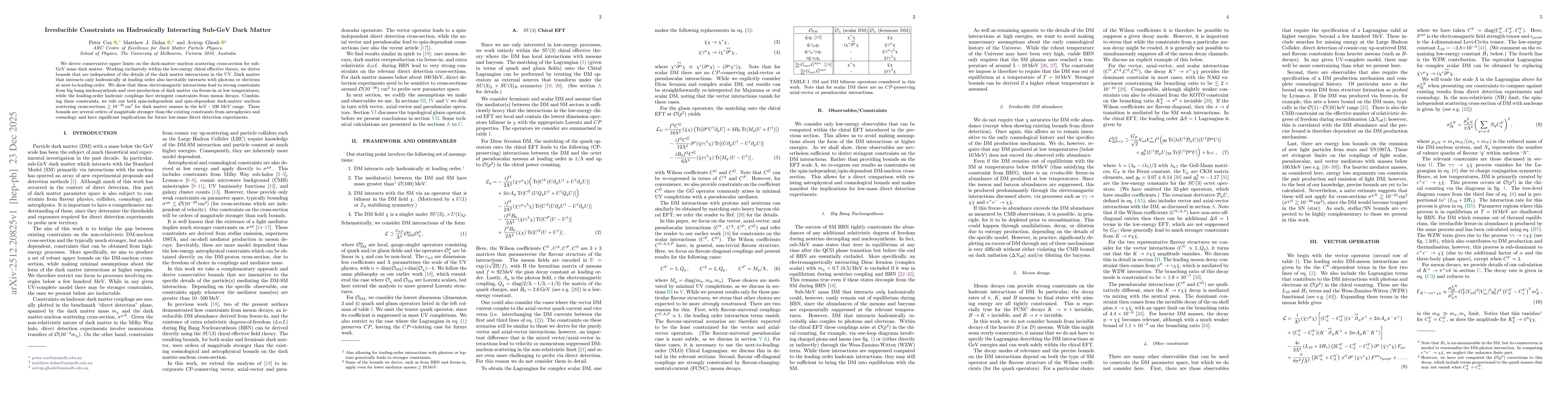 Thumbnail for Irreducible Constraints on Hadronically Interacting Sub-GeV Dark Matter