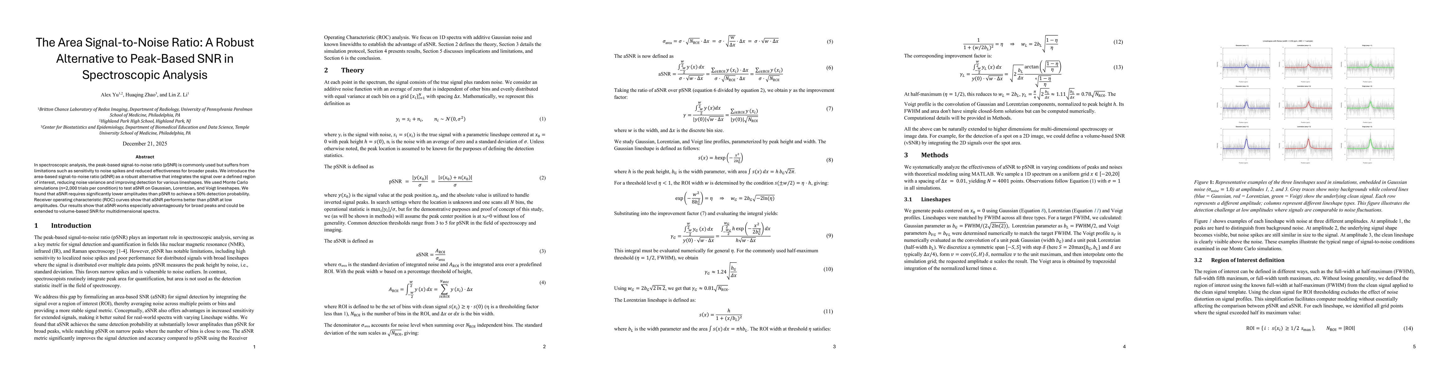 Thumbnail for The Area Signal-to-Noise Ratio: A Robust Alternative to Peak-Based SNR in Spectroscopic Analysis