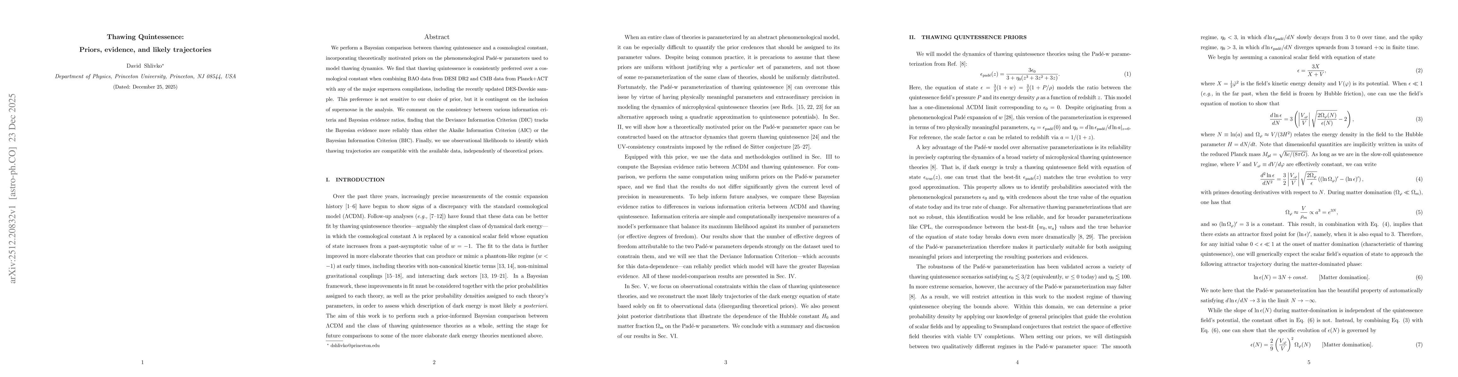 Thumbnail for Thawing Quintessence: Priors, evidence, and likely trajectories